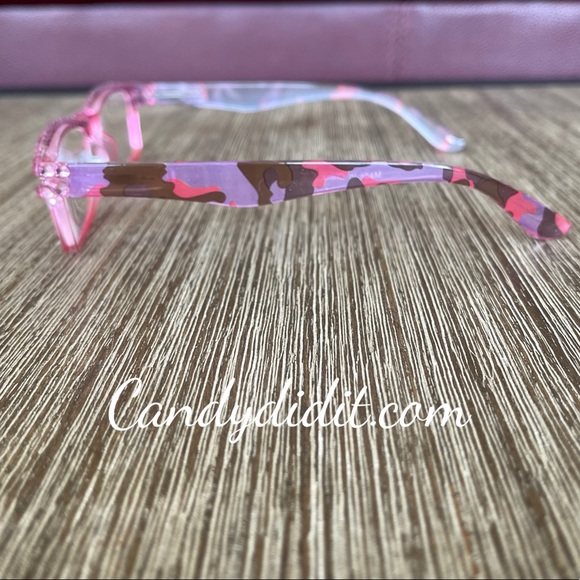 Translucent Pink Camo W/Orange Crystals Bling Reader Glasses With Case - Picture 7 of 10